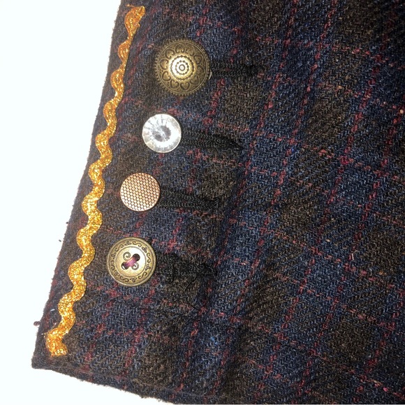 Raw7 Lorelai Gilmore Plaid Skull Rhinestone Wool Tweed Patchwork Blazer Jacket - Picture 5 of 15